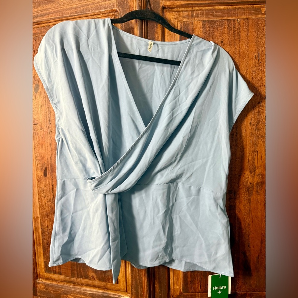 HALARA Light Blue Draped Women's Blouse
